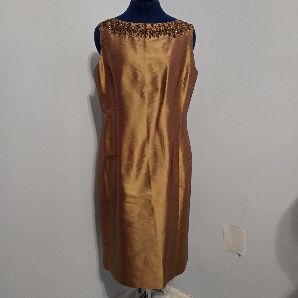 Gold Silk Taffeta Dress and Jacket Set Size 10 - Picture 3 of 8